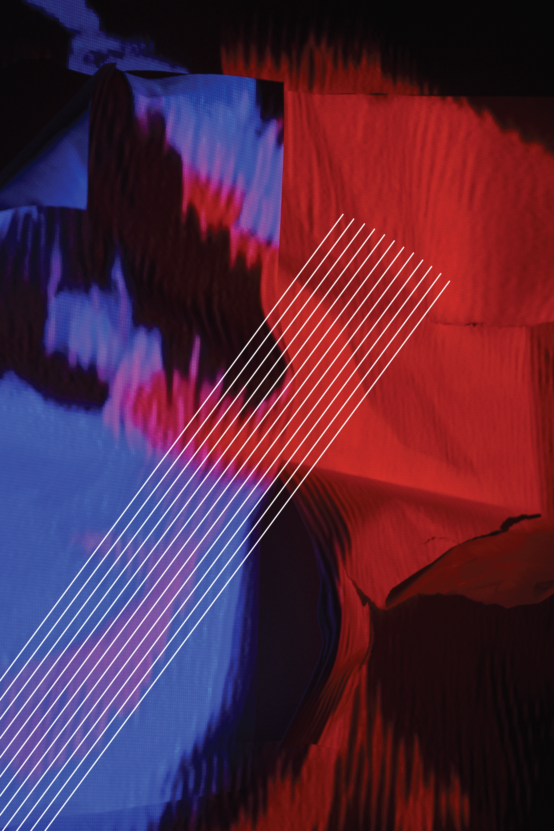 Screen grab of a video feedback experiment with added white lines.