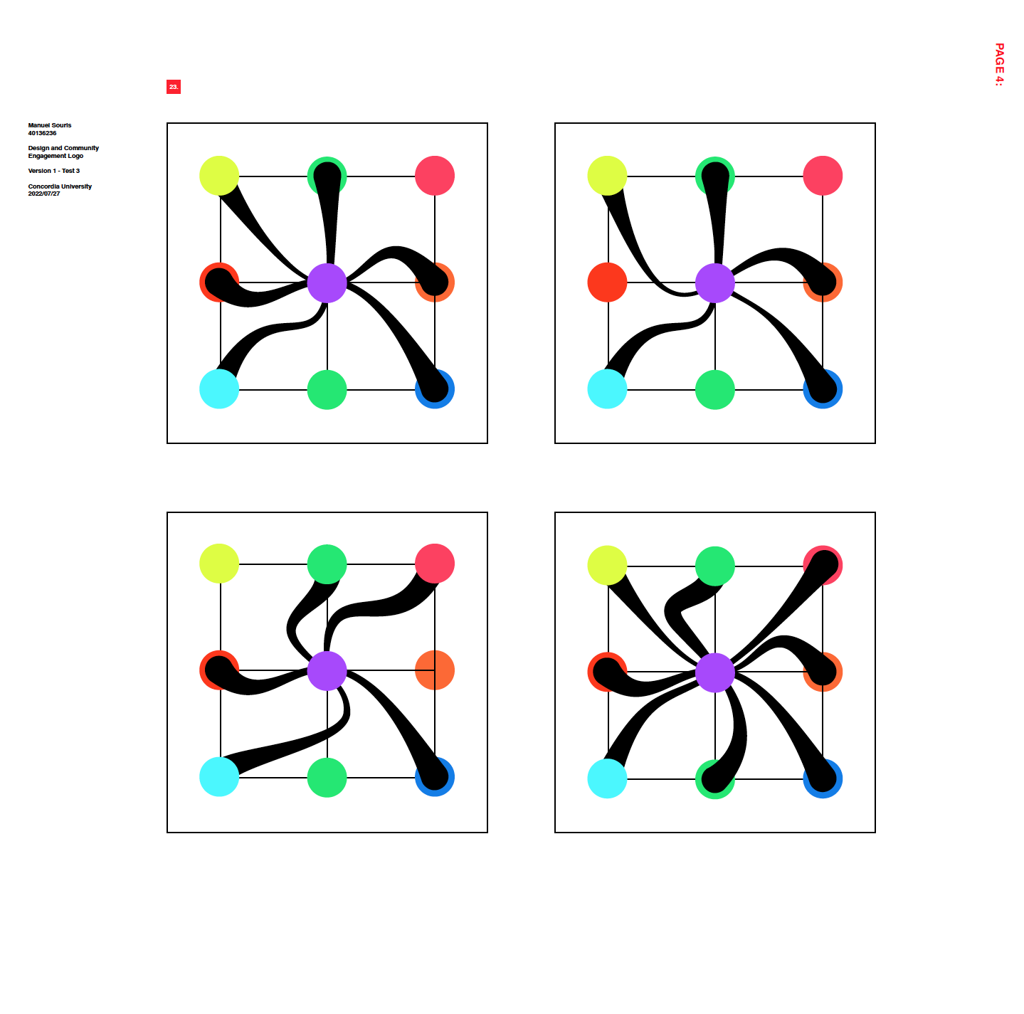 Logo design process for the Design and Community Engagement initiative run by Israel Dupuis at Concordia University.