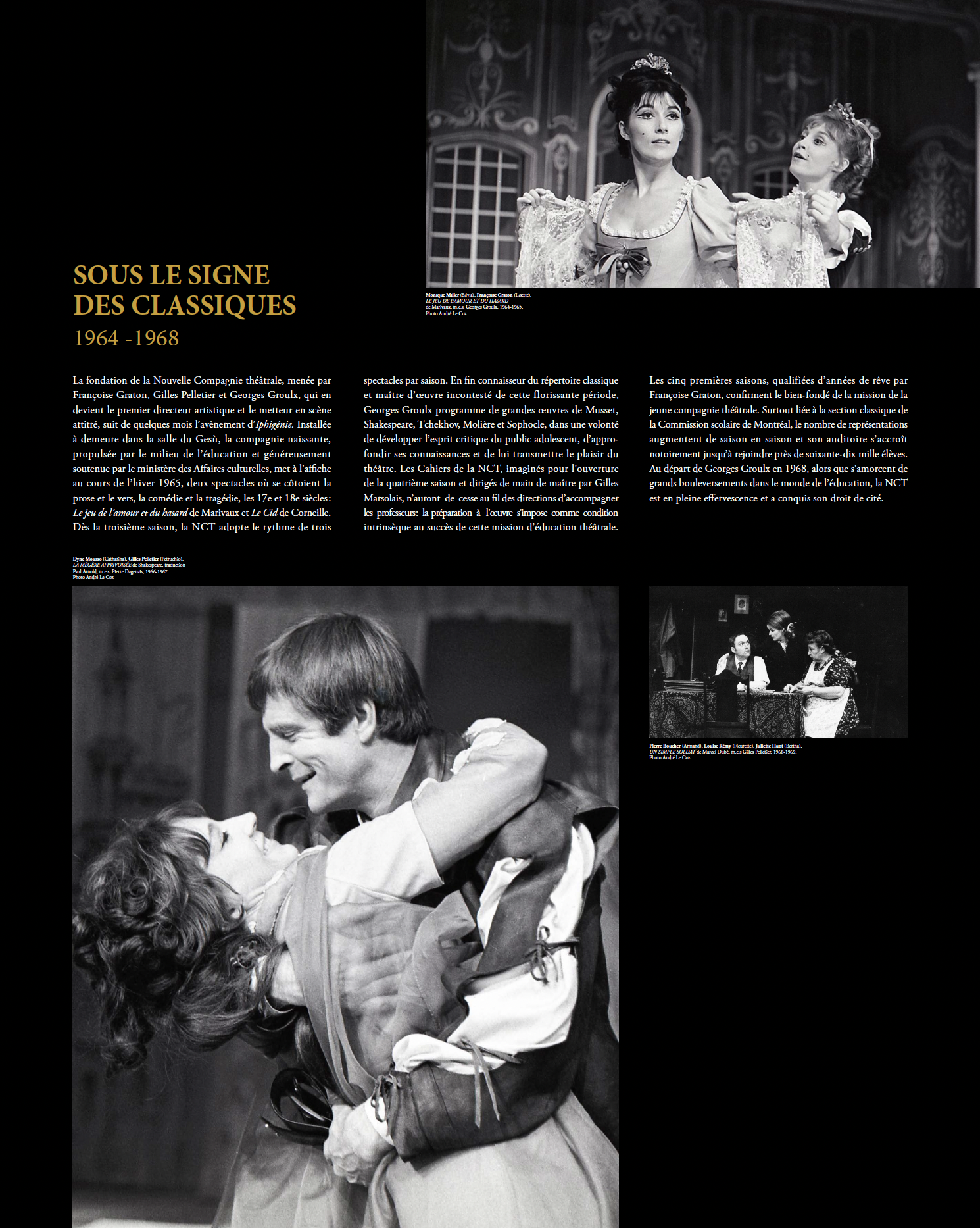 Design of permanent exhibition panels for Théâtre Denise-Pelletier in collaboration with set designer Raymond Marius Boucher. Printed on aluminum and mounted on the walls of the foyer.